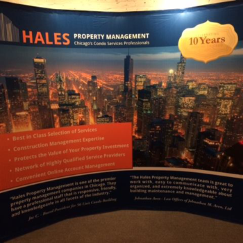 Hales Property Management event and trade show display with overlook of a city
