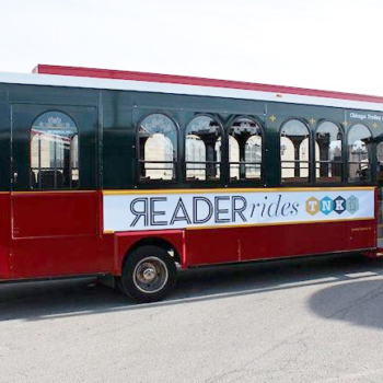 Trolley with Reader rides logo on the side of it