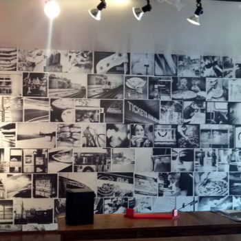 Wall mural made of black and white pictures