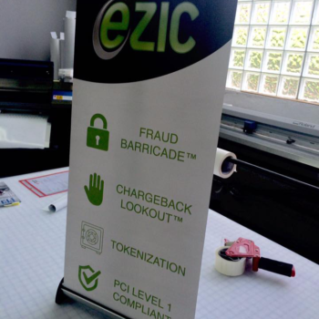 Retractable banner for Ezic with green text