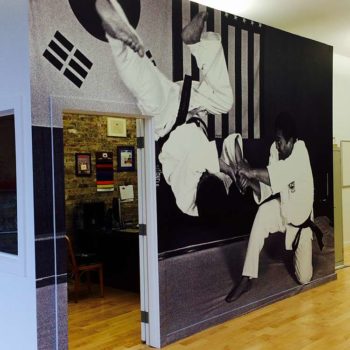 Custom wall mural of people doing karate