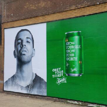 Sprite advertisement on a wall with Drake