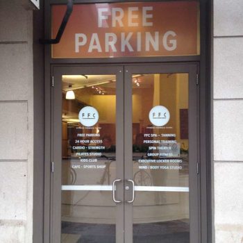 Free parking window signage