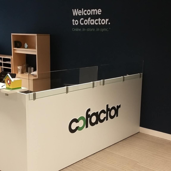 Custom front desk graphics for Cofactor