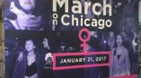 Large women's march in chicago banner