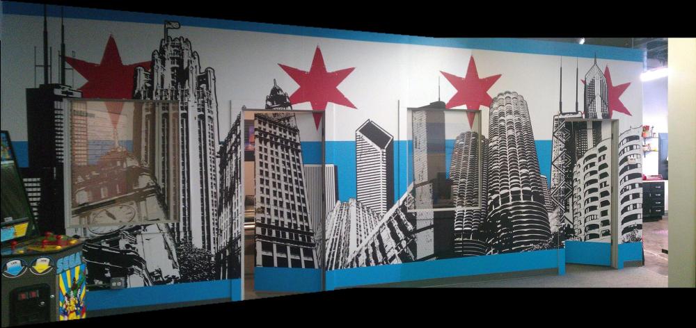 Custom city scape wall covering