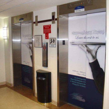 Elevator wraps promoting hotel's room service