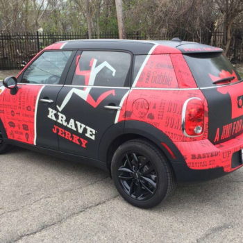 Vehicle wrap promoting Krave jerkey