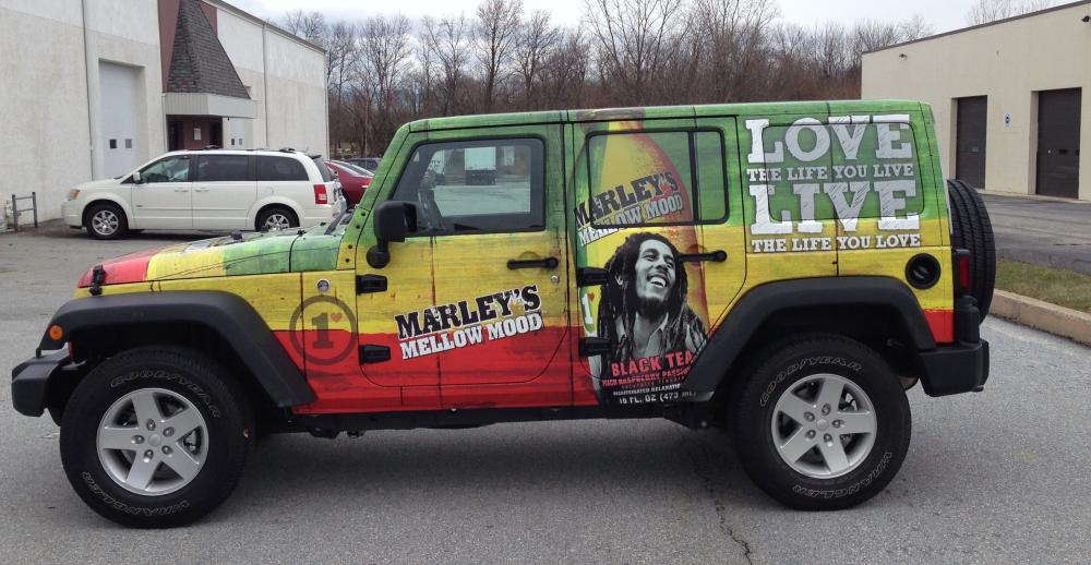 Vehicle wrap promoting Marley's Mellow Mood drink