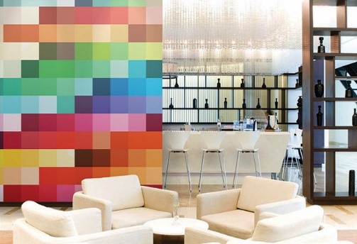 Rainbow square graphic enhancing room's interior design
