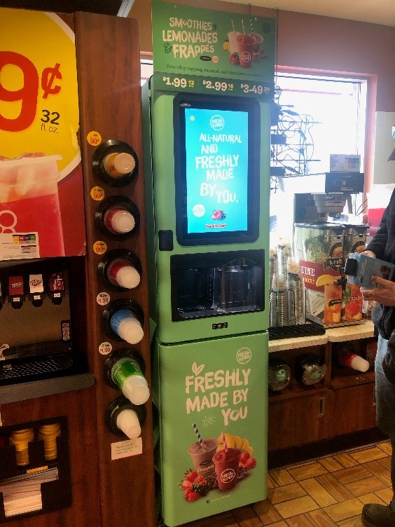 Pop up display promoting a smoothie machine
