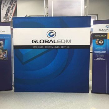 A tradeshow display with multiple banners for Global EDM