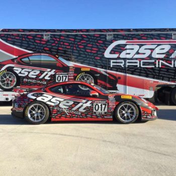 A vehicle wrap for a red racing car