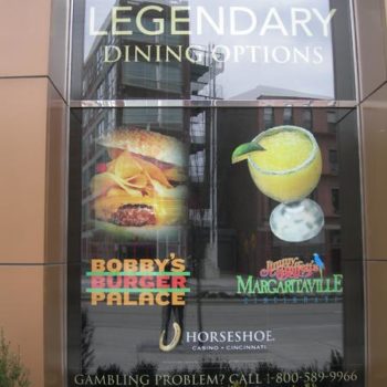 window graphics displaying various dining options