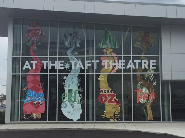 Multiple window graphics for shows at Taft Theatre