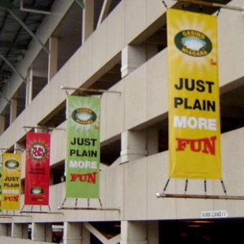 banners hanging in front of casino 