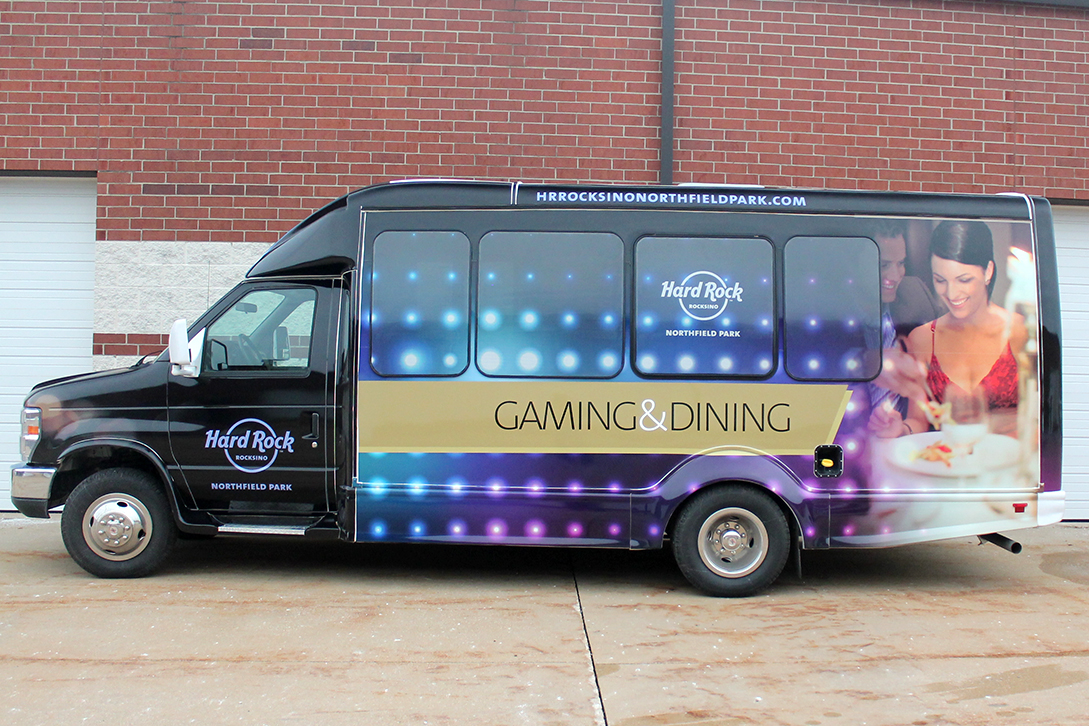 Gaming and dining decal for Hard Rock van