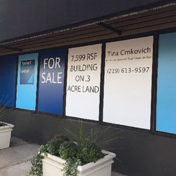 Blue and white for sale signs
