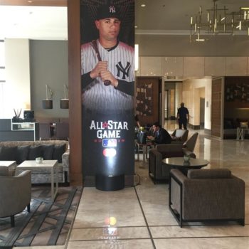Custom event graphic in hotel lobby for a sporting event