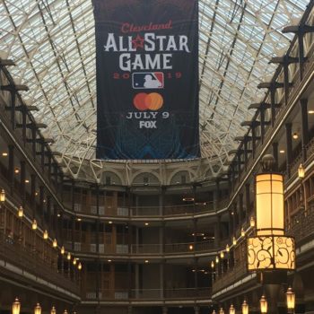 Hanging banner for Cleveland's All Star Game