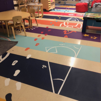 Custom floor graphics in a classroom