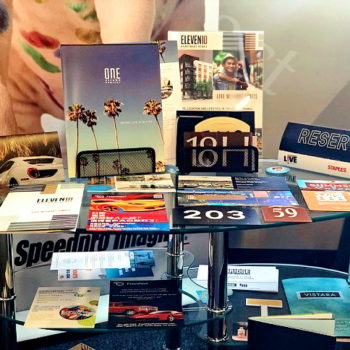 Pamphlets displayed on a table created by SpeedPro 