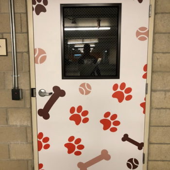 Door decals featuring dog prints and dog bones created by SpeedPro 