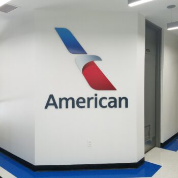 American Airlines wall lettering and logo