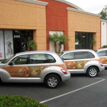 Cars wrapped with custom graphics for Panera. 
