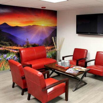 Waiting area with Mountain wall mural