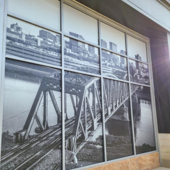 Tradeshow or exhibition display standee with promotional graphics