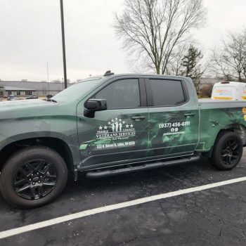Custom vehicle wrap on Preble County Veterans Services pickup truck by Columbus sign company