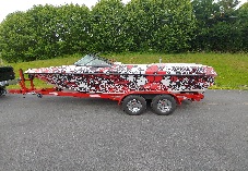 Black and red camoflauge boat wrap