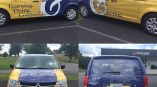 Full vehicle wrap with blue and yellow graphics on a Dodge van in Tri-Cities - Bristol, Johnson City