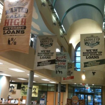 Hanging banners for low interest loans advertising