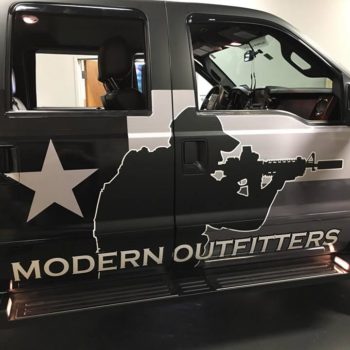 Close up Modern Outfitters truck decal