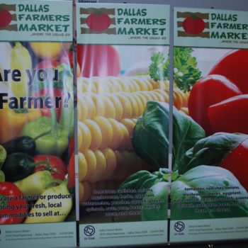 Three Dallas Farmers Market retractable banner stands 