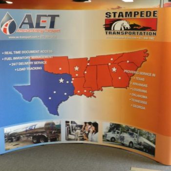 American Energy Transport trade show display showing service areas