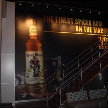 Captain Morgan spiced rum wall mural along staircase