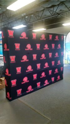 Black and red step and repeat banner