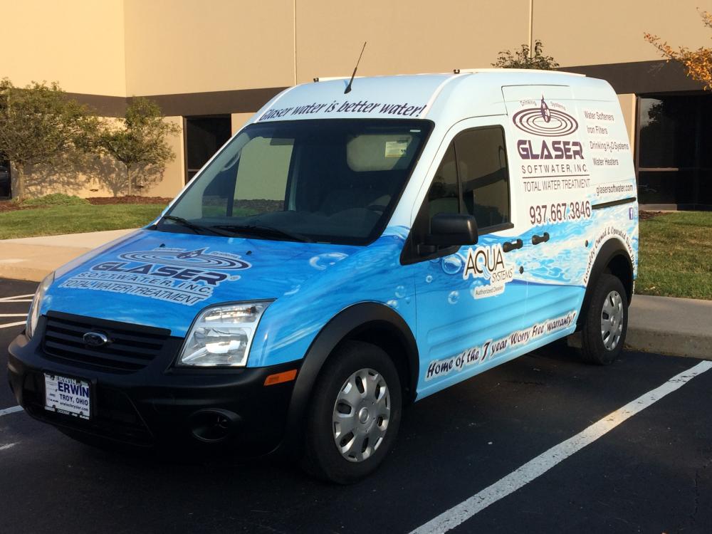 Glaser Softwater van wrap graphics front view