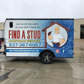 Find A Stud Handyman Service trailer wrap graphics zoomed in view