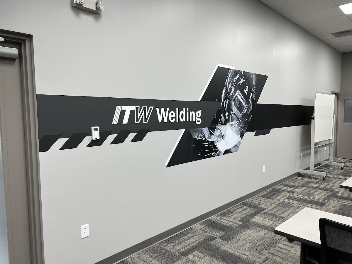 Wall graphic with printed vinyl and cut vinyl lettering in an office space in Dayton, Ohio.