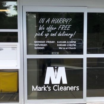 Mark's Cleaners window graphic