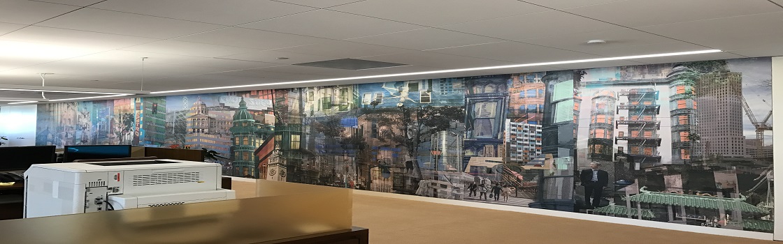 City scape wall mural