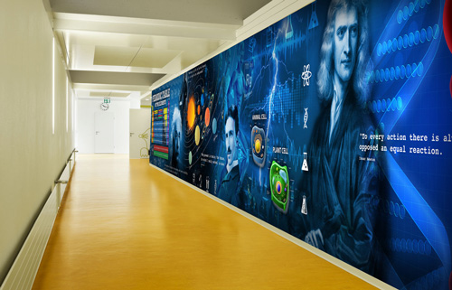 Science wall mural in school