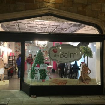 The Balm Cosmetics holiday window graphics