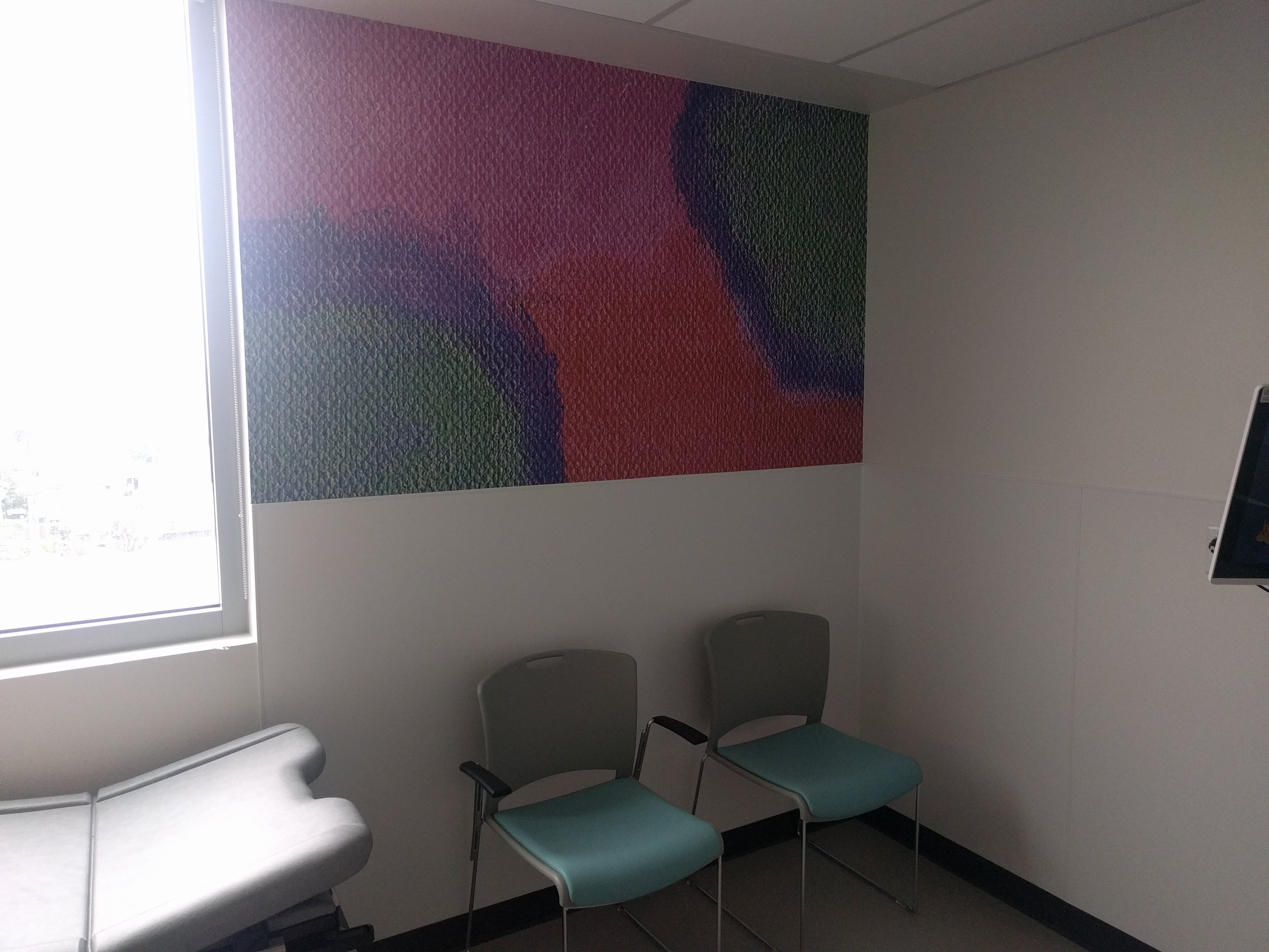 Patterned wall mural in hospital
