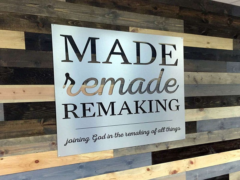 Made Remade Remaking wall graphic religious organization signage