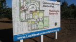 A custom made sign showing the future plans for a community center in Los Altos California.